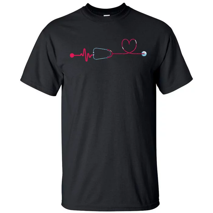 Medical Nursing Heart Stethoscope Heartbeat Nursery Nurse Tall T-Shirt