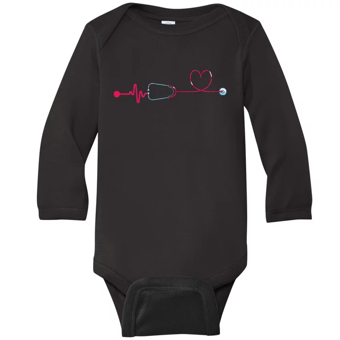 Medical Nursing Heart Stethoscope Heartbeat Nursery Nurse Baby Long Sleeve Bodysuit