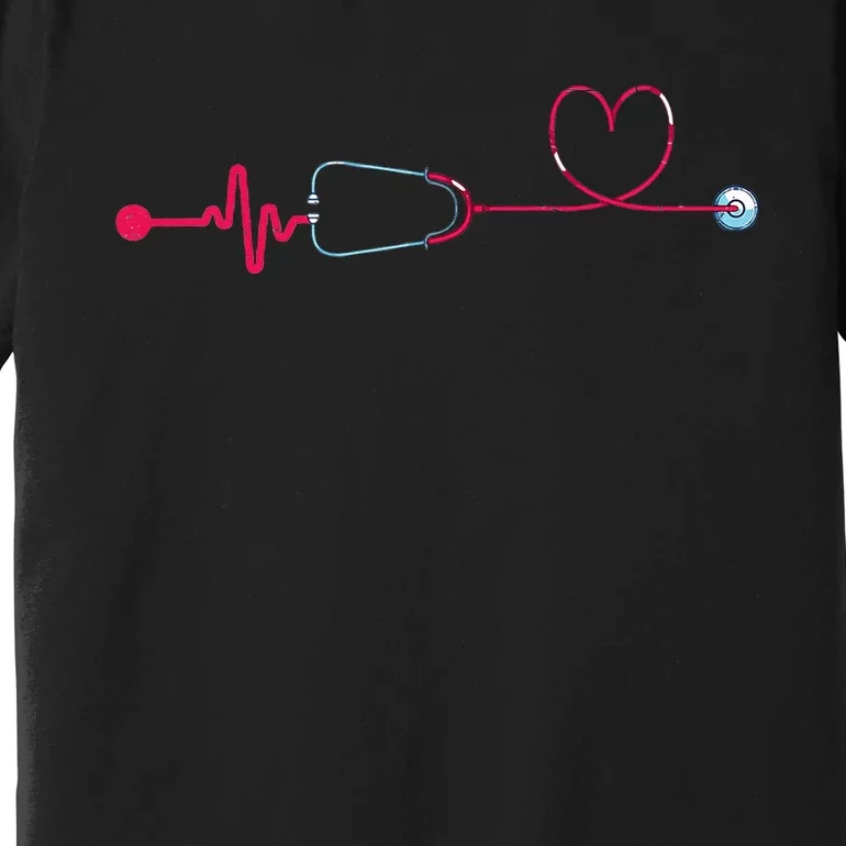 Medical Nursing Heart Stethoscope Heartbeat Nursery Nurse Premium T-Shirt