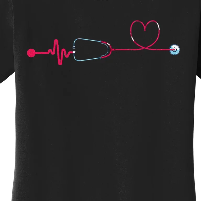 Medical Nursing Heart Stethoscope Heartbeat Nursery Nurse Women's T-Shirt