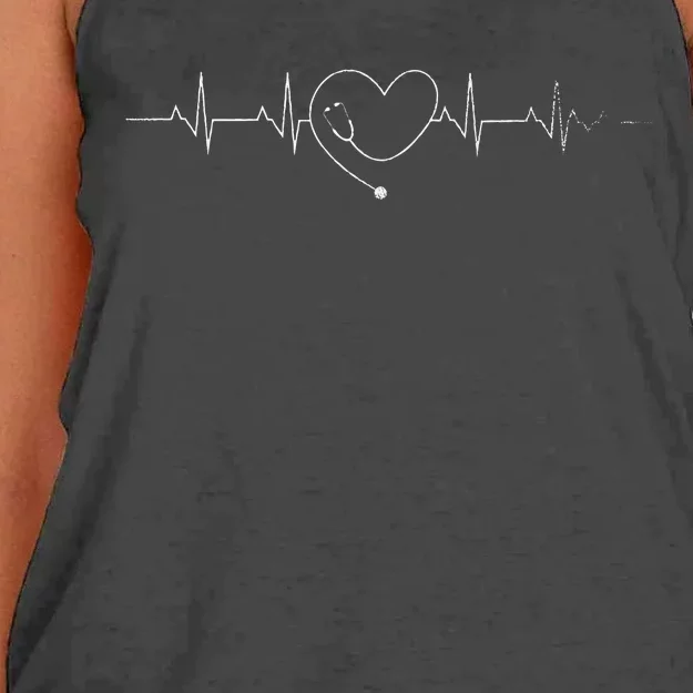 Medical Nursing Heart Stethoscope Heartbeat Medical Nurse Women's Knotted Racerback Tank