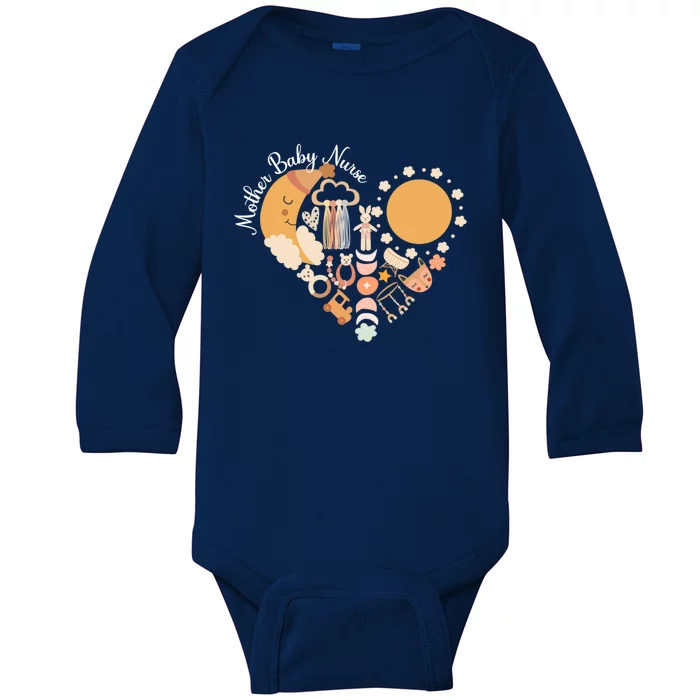 Mother Nurse Heart Postpartum Nurse Mom Nurse Great Gift Baby Long Sleeve Bodysuit