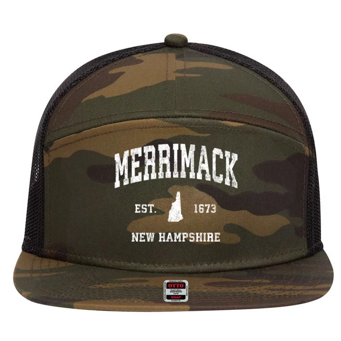 Merrimack New Hampshire Nh Vintage Athletic Sports 7 Panel Mesh Trucker Snapback Hat