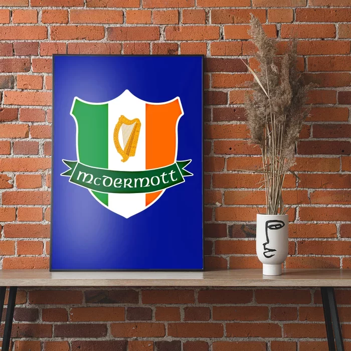 Mcdermott Name Irish Gift Irish Flag Harp Crest Poster