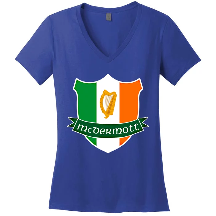 Mcdermott Name Irish Gift Irish Flag Harp Crest Women's V-Neck T-Shirt