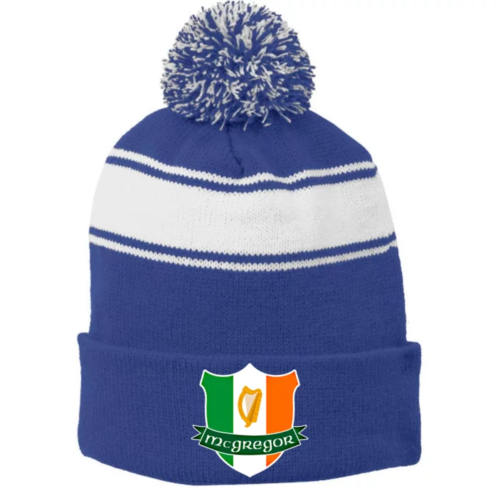 Mcgregor Name Irish Gift Irish Flag Harp Crest Stripe Pom Pom Beanie