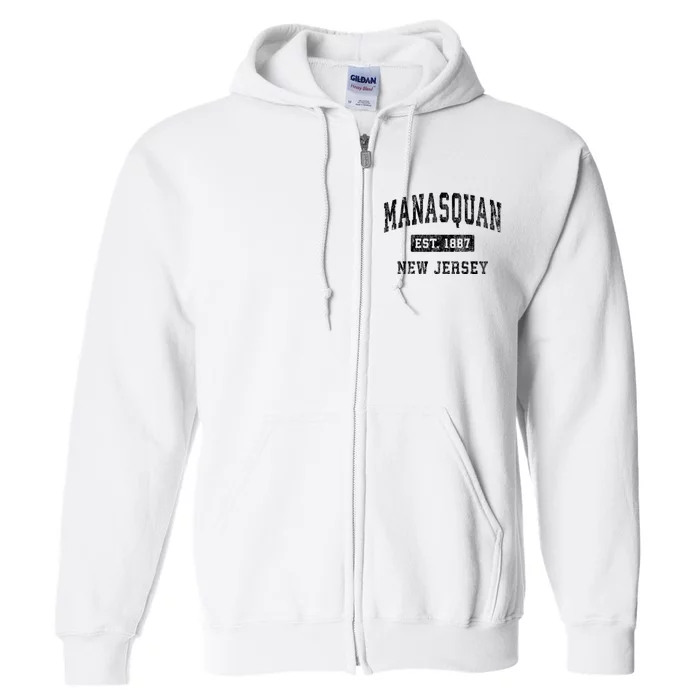 Manasquan New Jersey Nj Vintage Established Sports Design Full Zip Hoodie