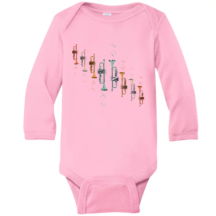 Music Notes Jazz Musician Trumpeter Gift Trumpet Baby Long Sleeve Bodysuit