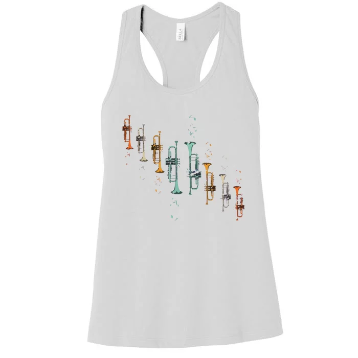 Music Notes Jazz Musician Trumpeter Gift Trumpet Women's Racerback Tank