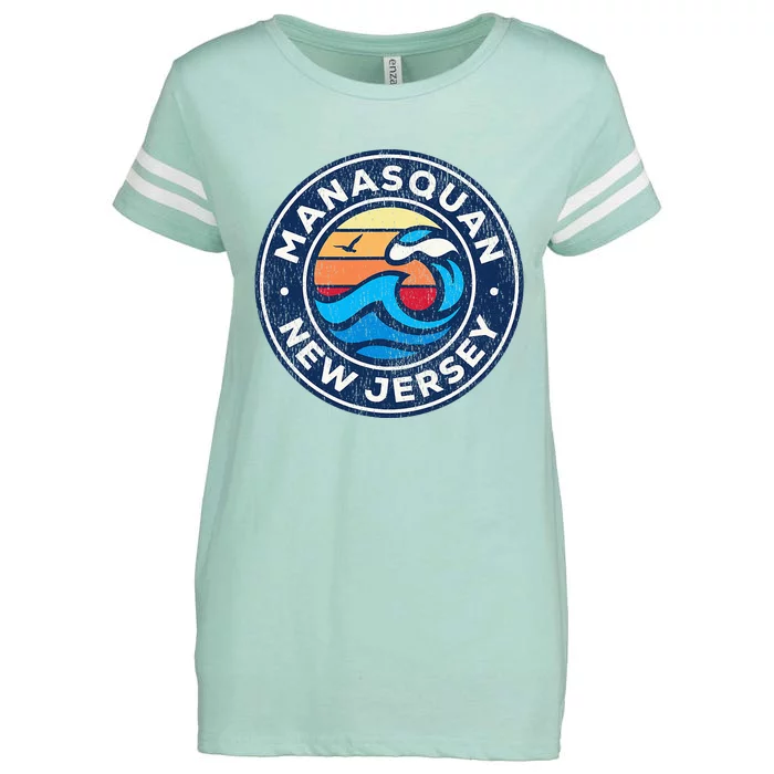 Manasquan New Jersey Nj Vintage Nautical Waves Enza Ladies Jersey Football T-Shirt