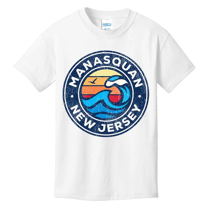 Manasquan New Jersey Nj Vintage Nautical Waves Kids T-Shirt