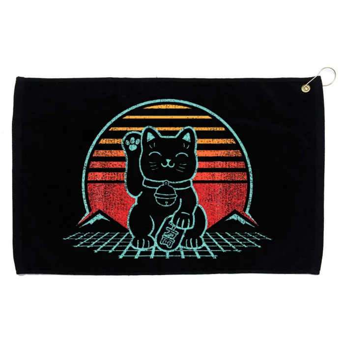 Maneki Neko Japanese Lucky Cat Retro Aesthetic Kawaii Grommeted Golf Towel