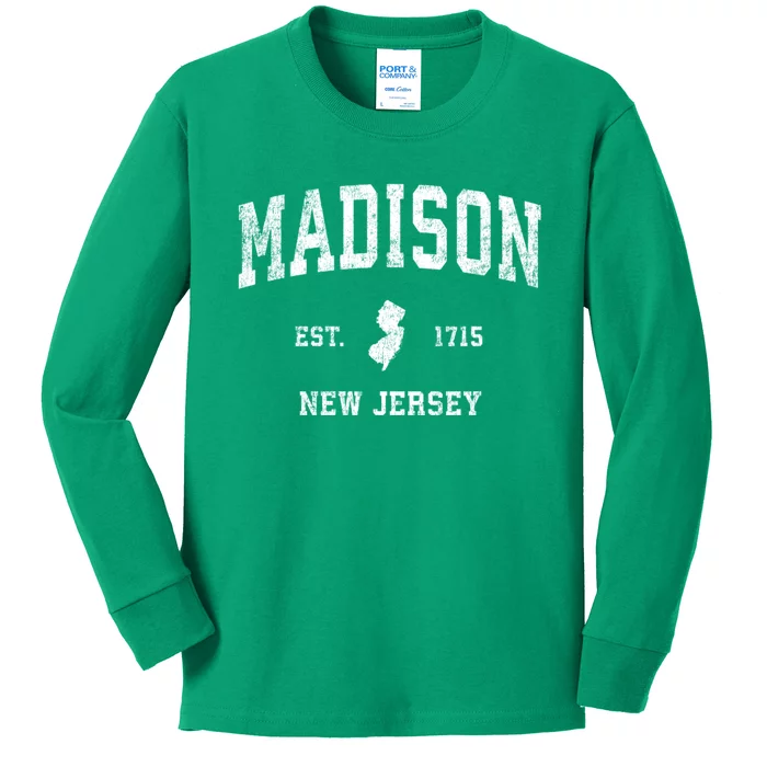 Madison New Jersey Nj Vintage Sports Kids Long Sleeve Shirt