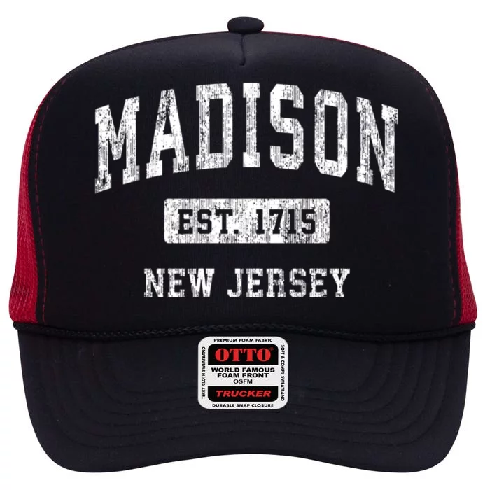 Madison New Jersey Nj Vintage Sports Established High Crown Mesh Trucker Hat