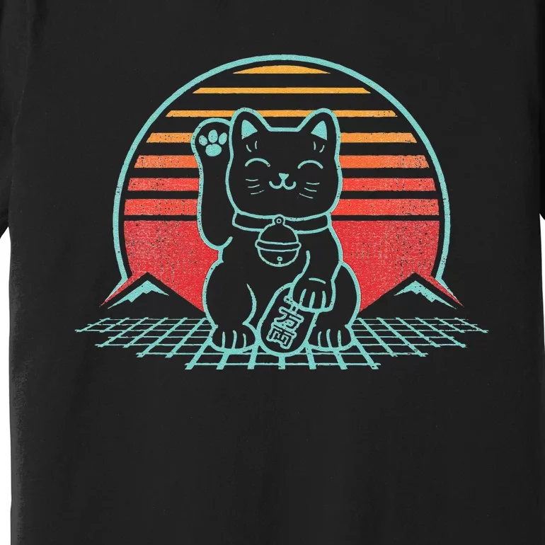 Maneki Neko Japanese Lucky Cat Retro Aesthetic Kawaii Premium T-Shirt