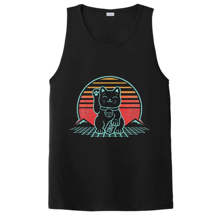 Maneki Neko Japanese Lucky Cat Retro Aesthetic Kawaii Performance Tank