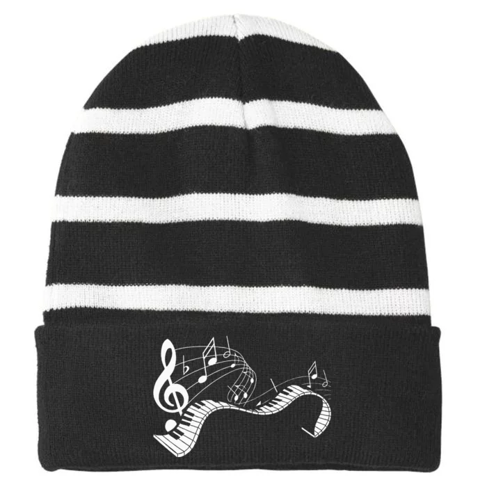 Music Notes Keyboard Pianist Classical Musician Piano Striped Beanie with Solid Band