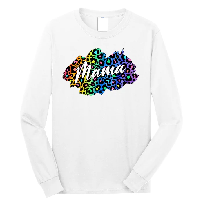 Mama Neon Leopard Print Cute Gift Long Sleeve Shirt