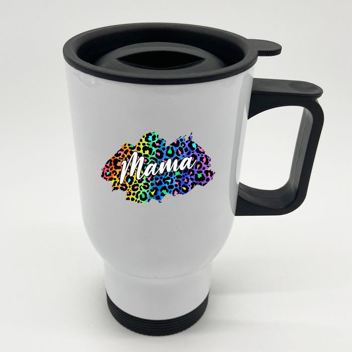 Mama Neon Leopard Print Cute Gift Front & Back Stainless Steel Travel Mug