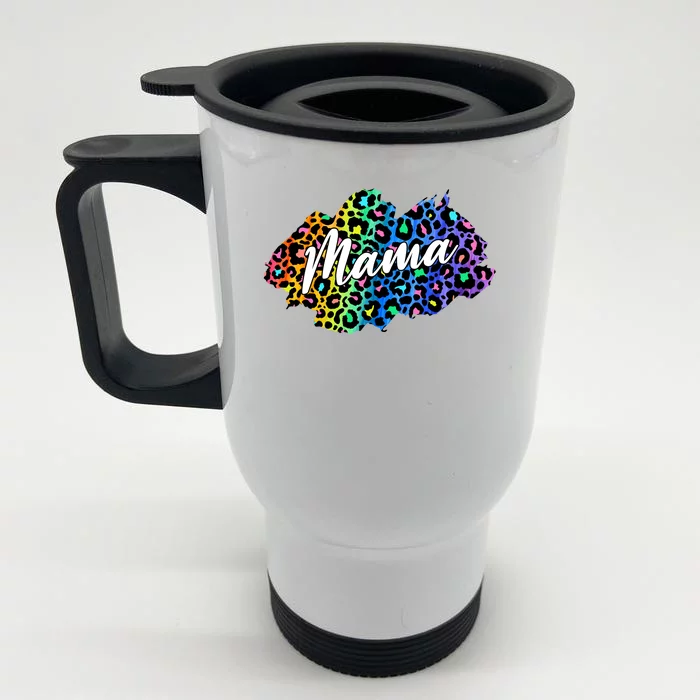 Mama Neon Leopard Print Cute Gift Front & Back Stainless Steel Travel Mug