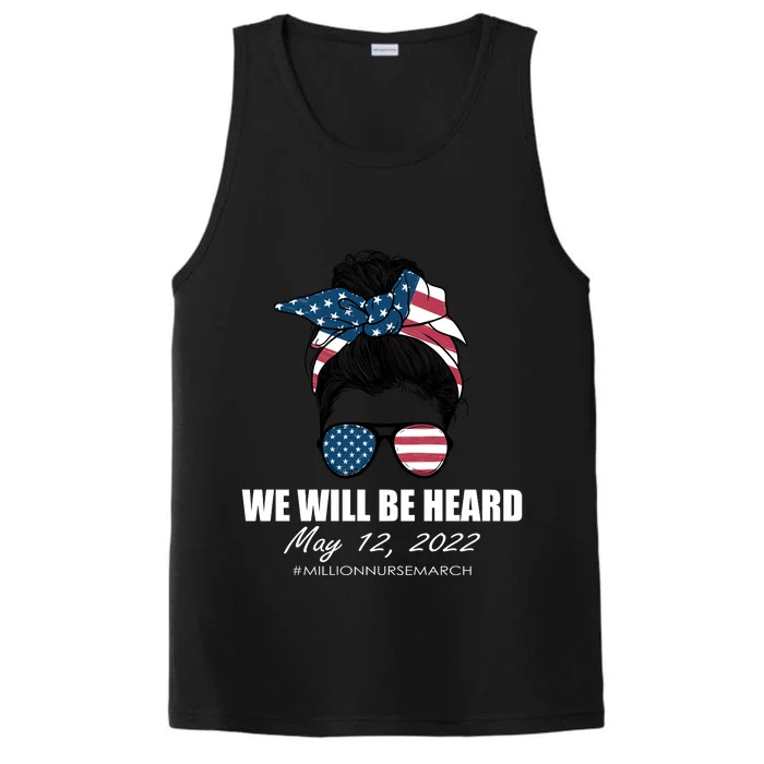 Million Nurse March We Will Be Heard Messy Bun USA Performance Tank