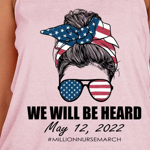 Million Nurse March We Will Be Heard Messy Bun USA Women's Knotted Racerback Tank