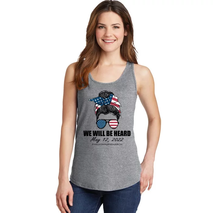 Million Nurse March We Will Be Heard Messy Bun USA Ladies Essential Tank