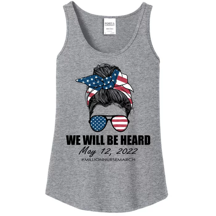 Million Nurse March We Will Be Heard Messy Bun USA Ladies Essential Tank