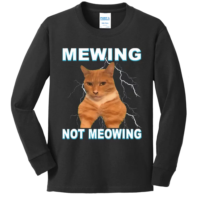 Mewing Not Meowing Funny Cat Meme Feline Kids Long Sleeve Shirt