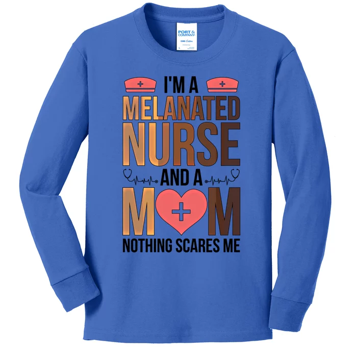 Melanated Nurse Mom Black Nurse African American Nursing Funny Gift Kids Long Sleeve Shirt