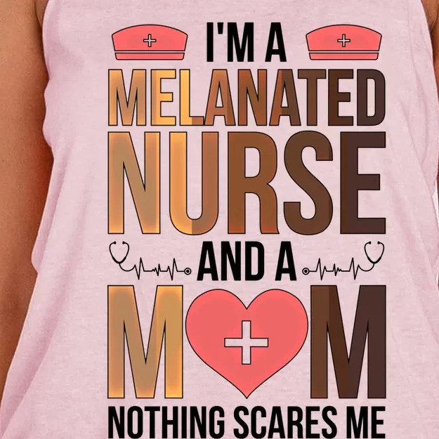 Melanated Nurse Mom Black Nurse African American Nursing Funny Gift Women's Knotted Racerback Tank