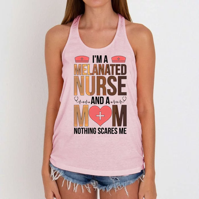 Melanated Nurse Mom Black Nurse African American Nursing Funny Gift Women's Knotted Racerback Tank