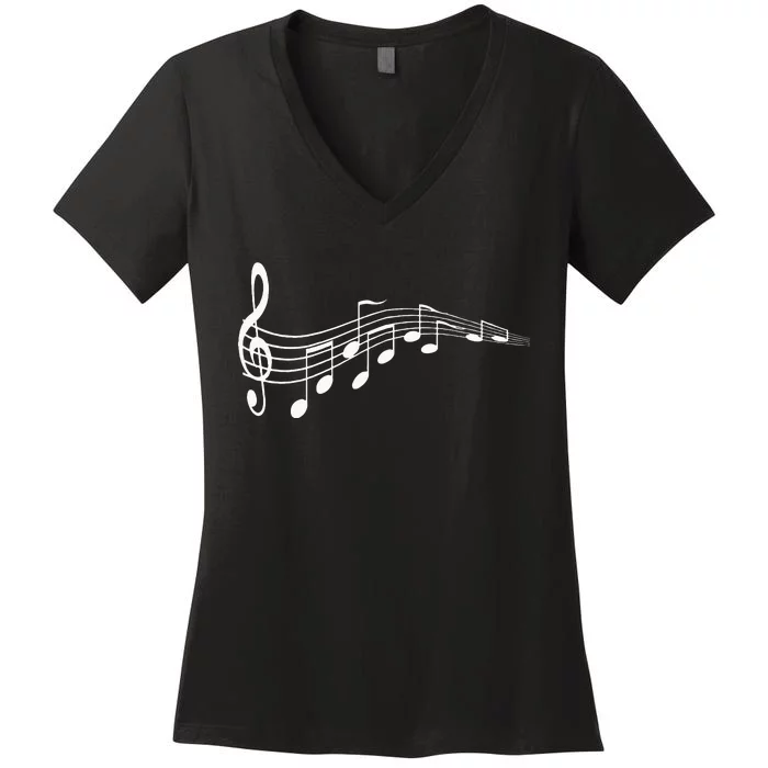 Musical Notes Music Dad Text In Treble Clef Women's V-Neck T-Shirt