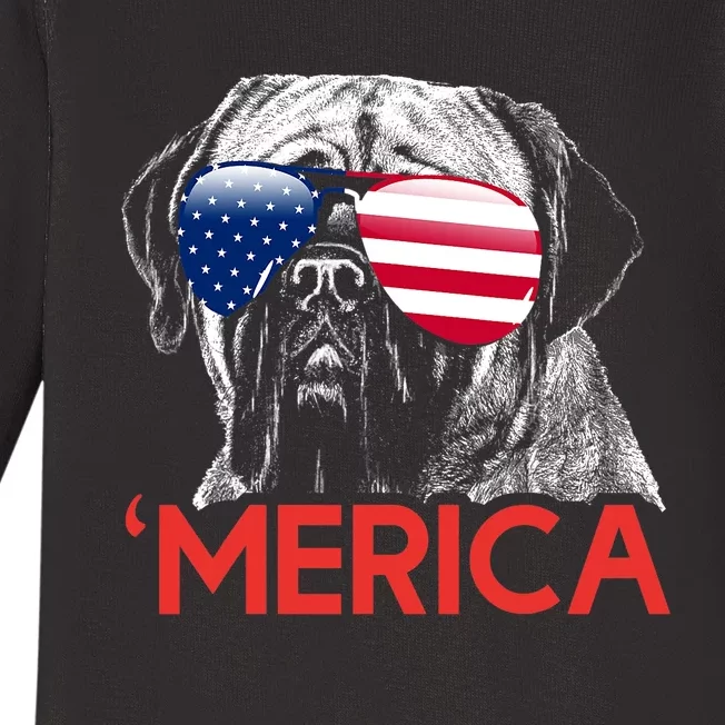 Merica Neapolitan Mastiff American Flag 4th Of July Baby Long Sleeve Bodysuit