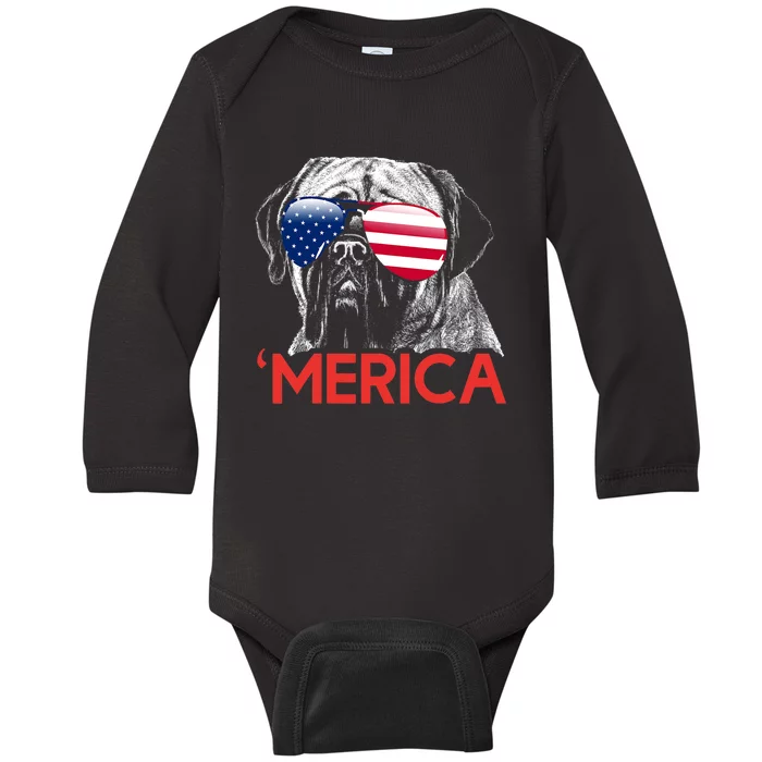 Merica Neapolitan Mastiff American Flag 4th Of July Baby Long Sleeve Bodysuit