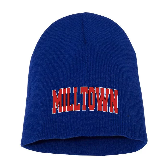 Milltown Nj New Jersey Varsity Style Usa Vintage Sports Gift Short Acrylic Beanie