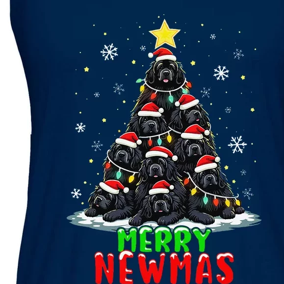 Merry Newmas Newfoundland Christmas Tree Dog Lovers Holiday Ladies Essential Flowy Tank