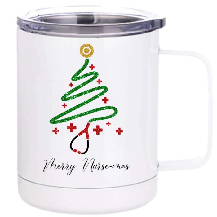 Merry Nursemas Nurse Christmas Front & Back 12oz Stainless Steel Tumbler Cup