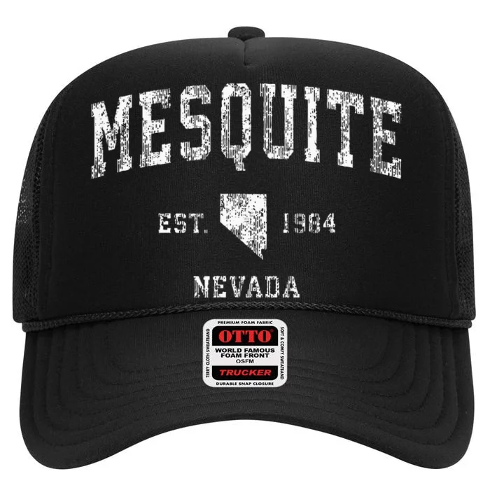 Mesquite Nevada Nv Vintage Athletic Sports Design High Crown Mesh Trucker Hat