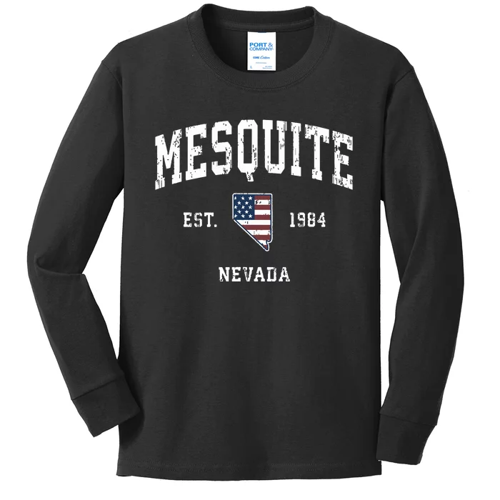 Mesquite Nevada Nv Vintage American Flag Sports Design Kids Long Sleeve Shirt