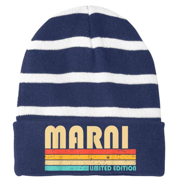 Marni Name Personalized Retro Vintage 80s 90s Birthday Striped Beanie with Solid Band