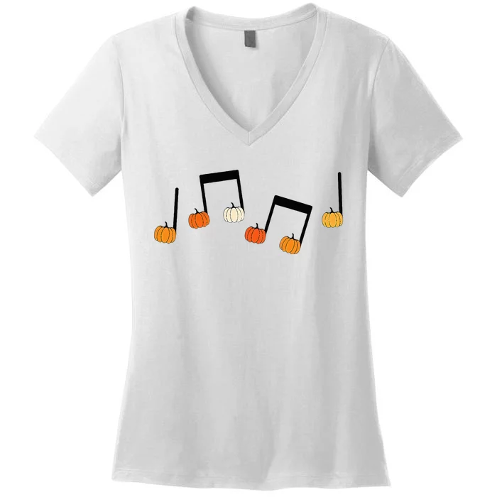 M.U.S.I.C Note Pumpkin Fall Music Teacher Halloween Costume Women's V-Neck T-Shirt