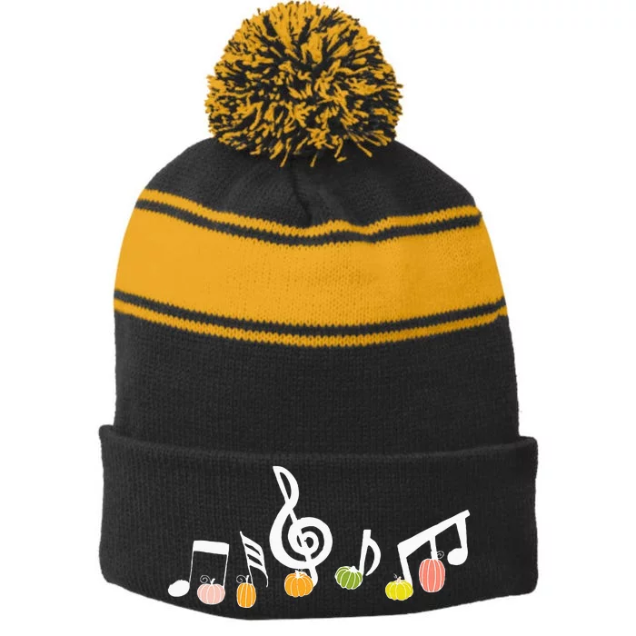 M.U.S.I.C Note Pumpkin Fall Music Teacher Halloween Costume Stripe Pom Pom Beanie