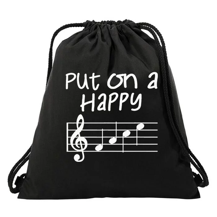 Musical Notes Put On A Happy Face Cute Music Loving Drawstring Bag