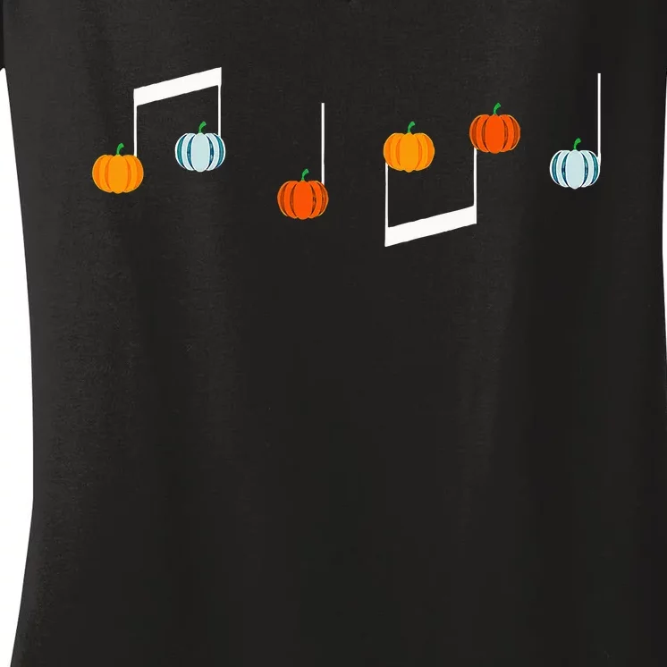 Music Note P.U.M.P.K.I.N Fall Music Teacher Halloween Costume Women's V-Neck T-Shirt