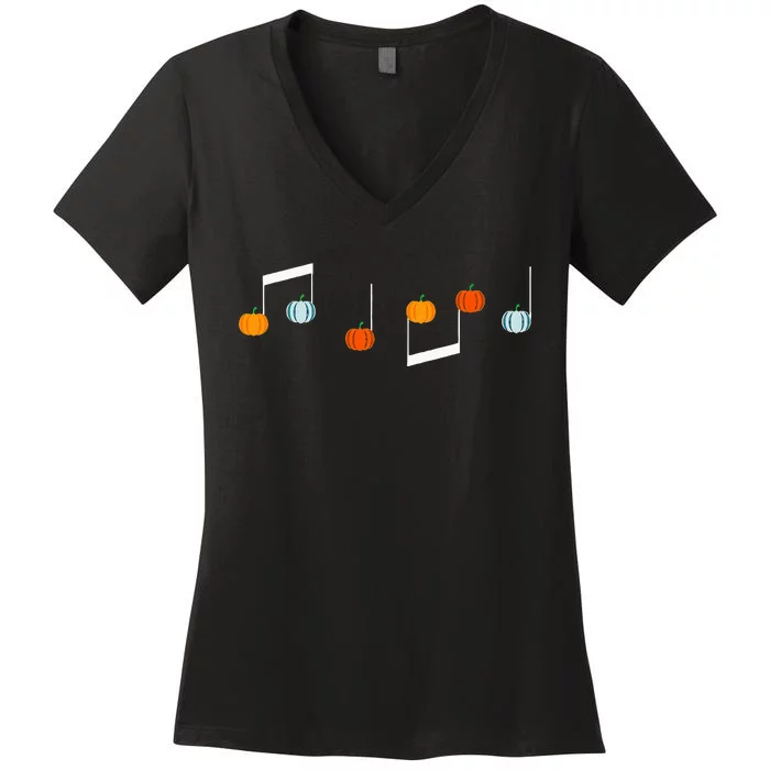 Music Note P.U.M.P.K.I.N Fall Music Teacher Halloween Costume Women's V-Neck T-Shirt