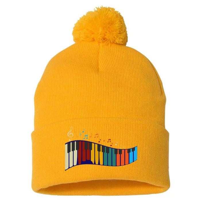 Music Notes Pianist Gift Colorful Piano Pom Pom 12in Knit Beanie