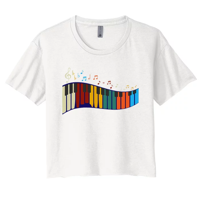 Music Notes Pianist Gift Colorful Piano Women's Crop Top Tee