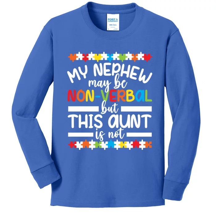 My Nephew Proud Autism Aunt Autism Warrior Aunt Gift Kids Long Sleeve Shirt