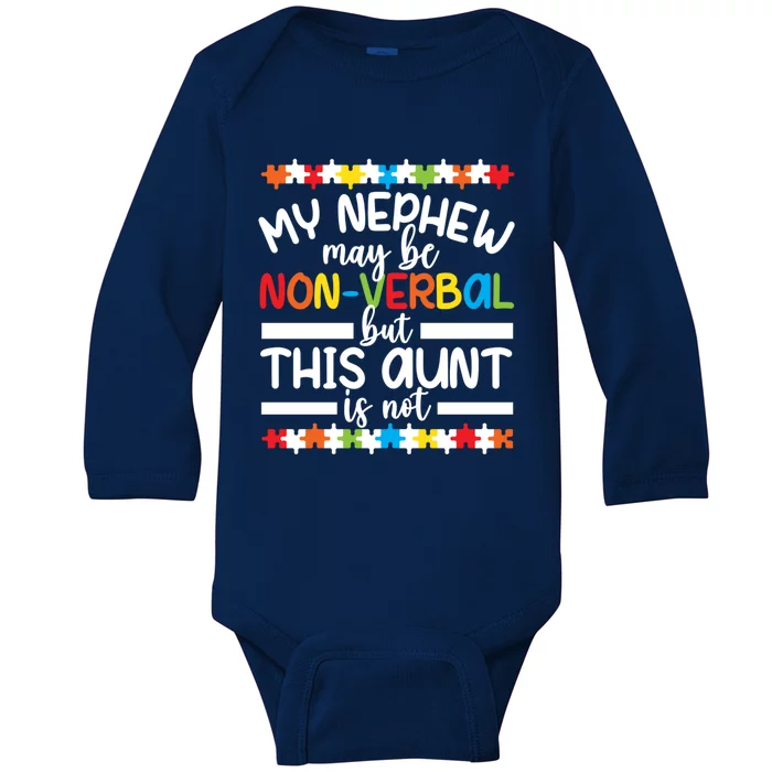 My Nephew Proud Autism Aunt Autism Warrior Aunt Gift Baby Long Sleeve Bodysuit